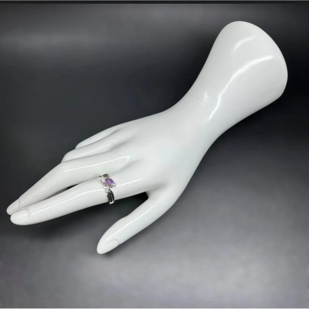 Sterling Silver 925‎ Bypass Ring Oval Purple Gemstone Size 8.75 Swirl Band